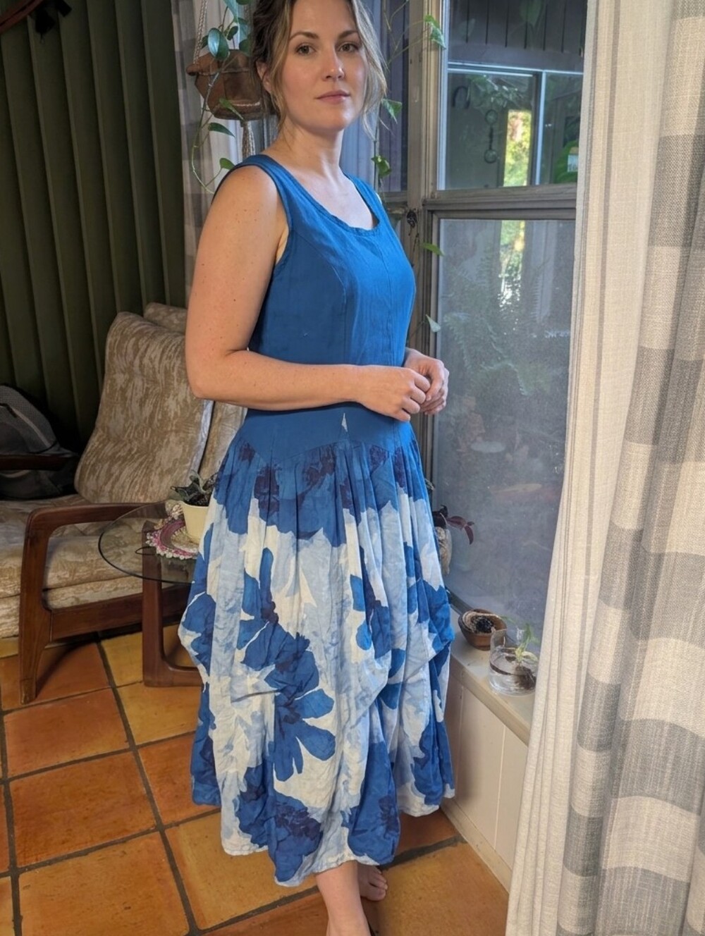 Kaktus Blue Floral Dress With Bubble Skirt.